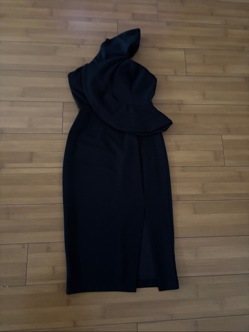 Hello Molly Black One-Shoulder Ruffle Midi Dress